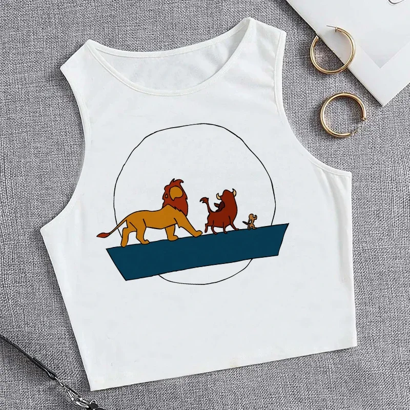 Y2K Tank Top Hakuna Matata kaus Crop Top rompi atasan pendek Disney The Lion King kaus CroppedT-Shirt Atasan Wanita kaus Wanita