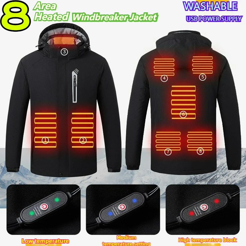 Heren Winter Smart Verwarmingsjas 8-gebied verwarmde fleeceparka Dames Outdoor Wandelen Sneeuwski Flexibel thermisch katoenen windjack