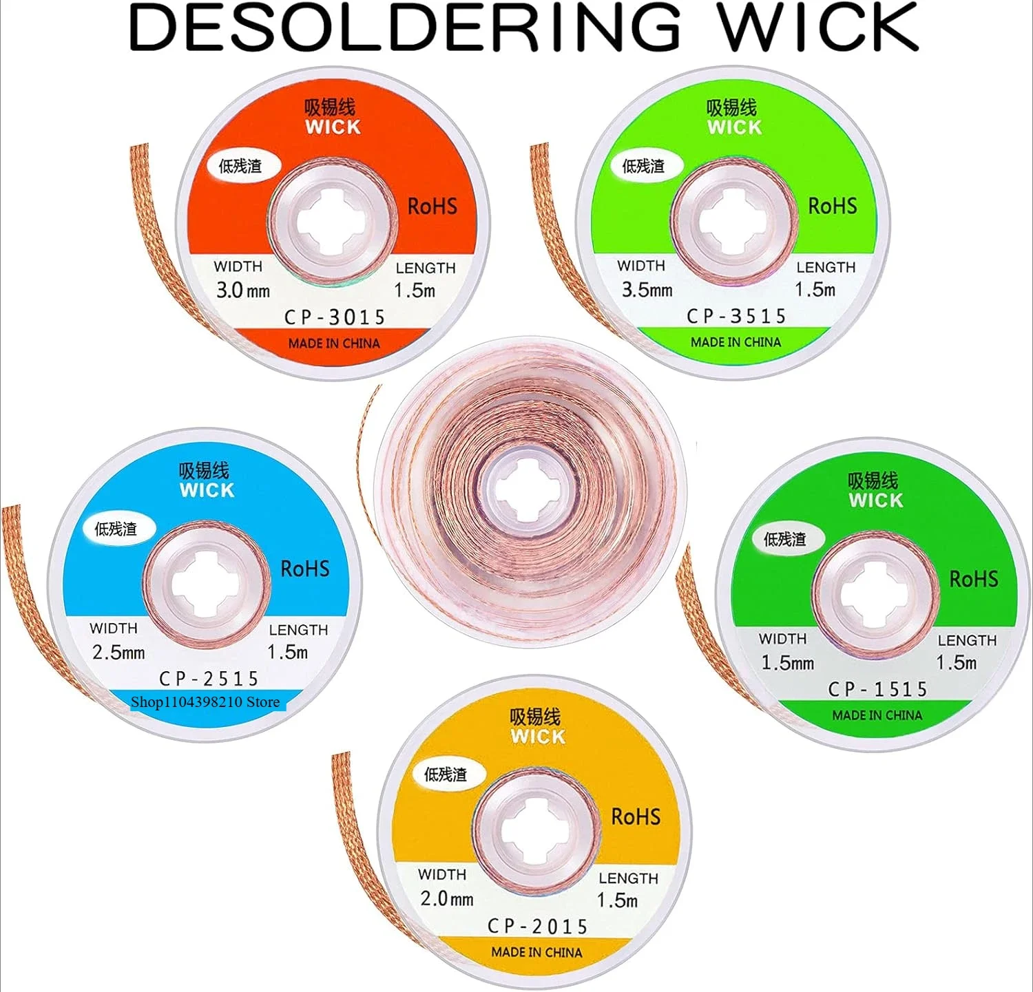 Solder Wick，10 Pack No-Clean Soldering Wick Braid Desoldering Wick Braid With Flux（1.5mm/2mm/2.5mm/3mm/3.5mm Width）1.5/3m Length
