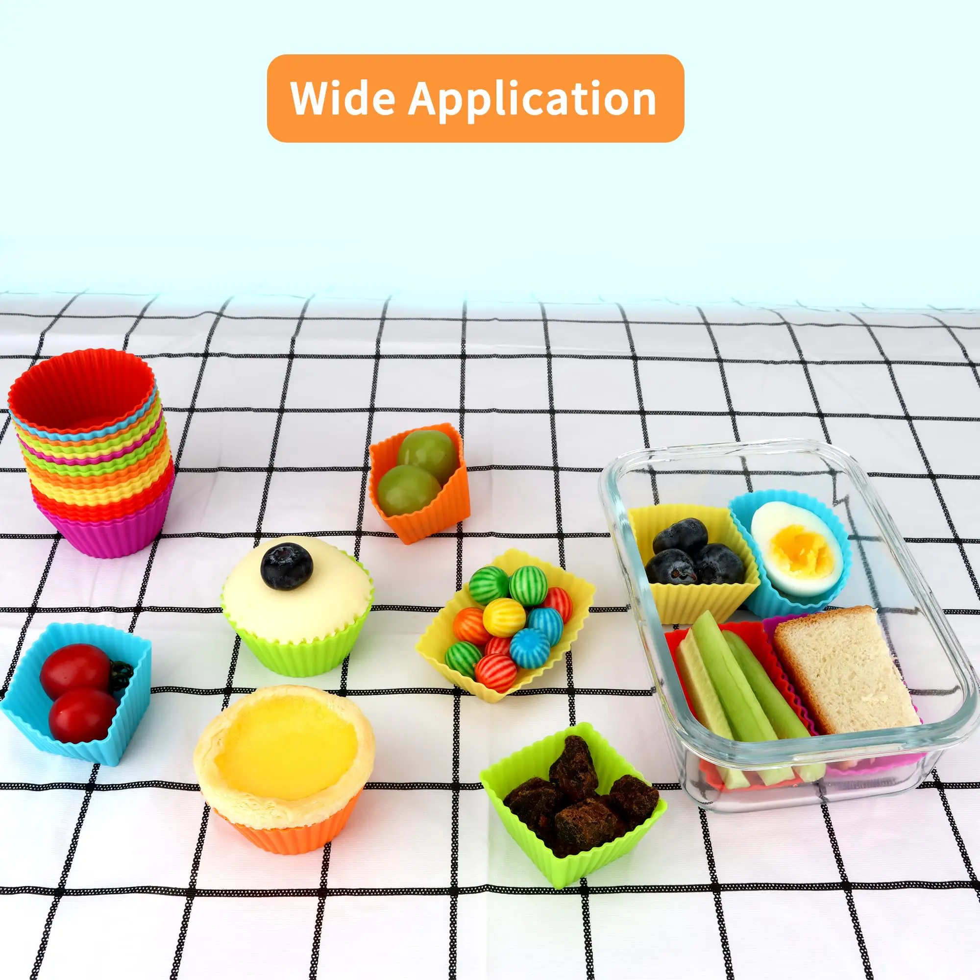 Reusable Silicone Cupcake Baking Cups Non-Stick Muffin Liners Molds Sets Bento Lunch Box Dividers Pastry Cake Molds Multicolor