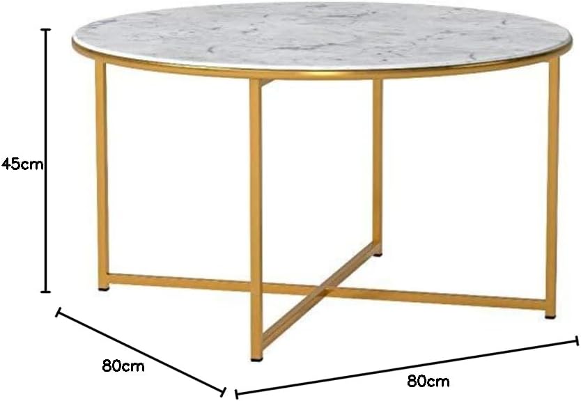 Zeitlich begrenzter Rabatt--AC Design Furniture Antje Couchtisch Rund, Ø: 80 x 45 cm, Marmoroptik Weiß/Gold, Glas/Metall, 1 Stk