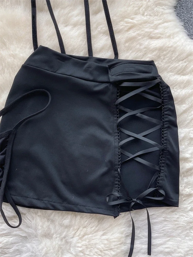 Toucheart-Conjuntos de uniformes sexys de estilo Preppy para mujer, Top transparente con cuello de pico, minifalda con cordones y tangas, trajes porno para Cosplay 2024