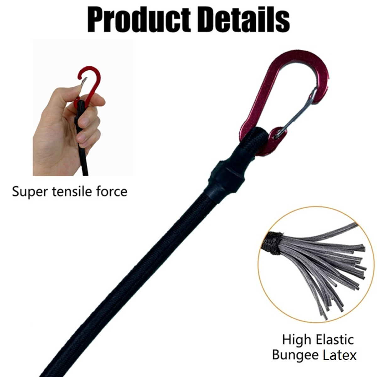 Cordão bungee resistente, cinta elástica, mosquetão, ganchos, caiaque, ciclismo, bagagem, cordas de embalagem, acessórios de acampamento