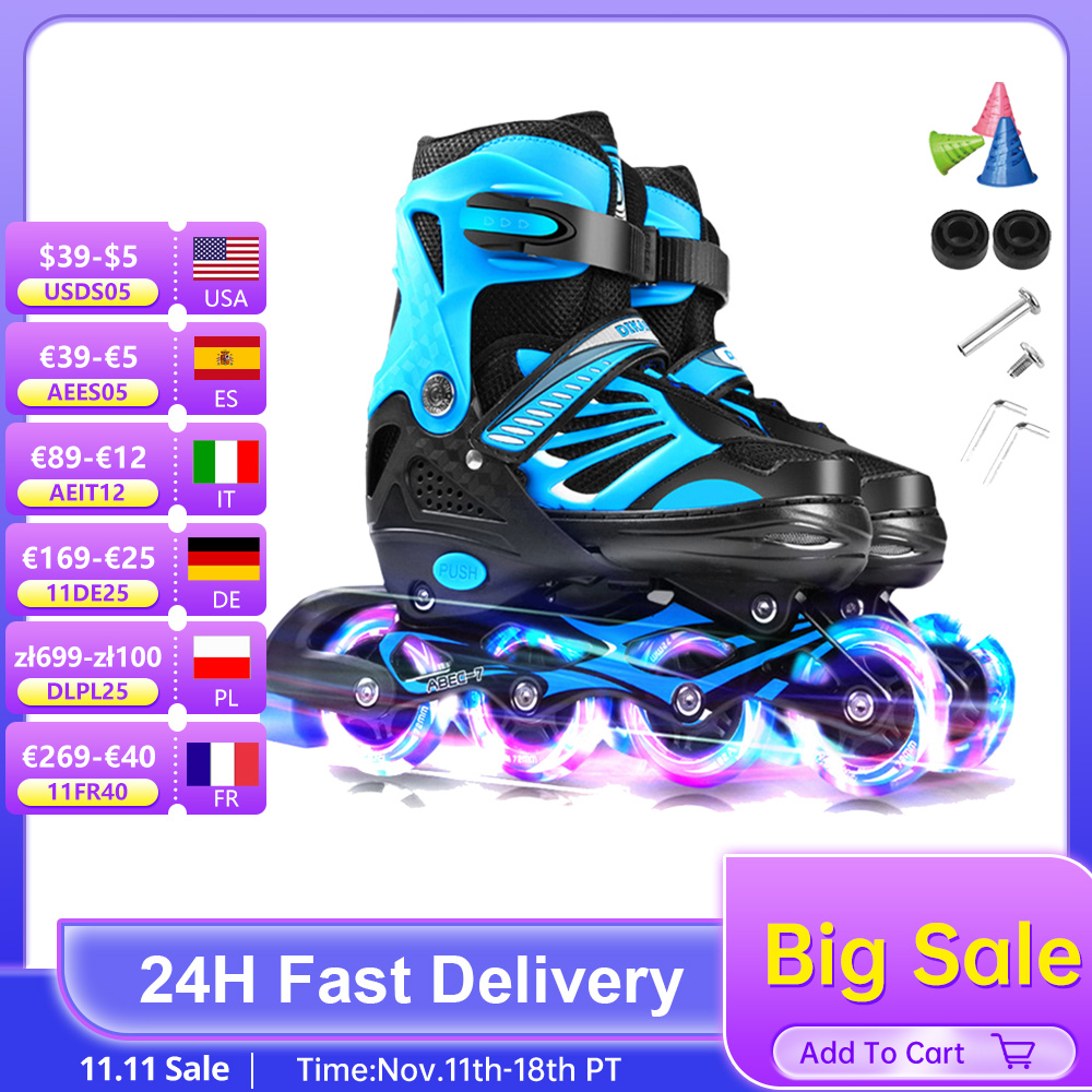 Verstellbare beleuchtende Inline-Skates mit leuchtenden Rädern für Kinder und Jugend Mädchen Jungen Inline-Skates