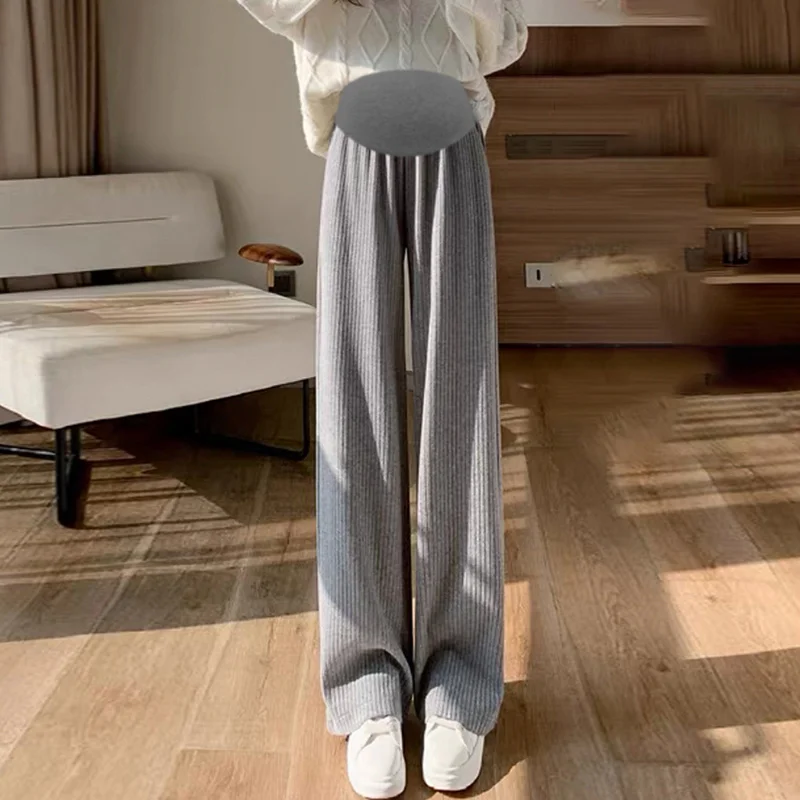 กางเกงถักขากว้างสำหรับหญิงตั้งครรภ์ผ้ากำมะหยี่หนาแบบ Baju hamil Santai ผ้ากำมะหยี่ยาวตรงใหม่