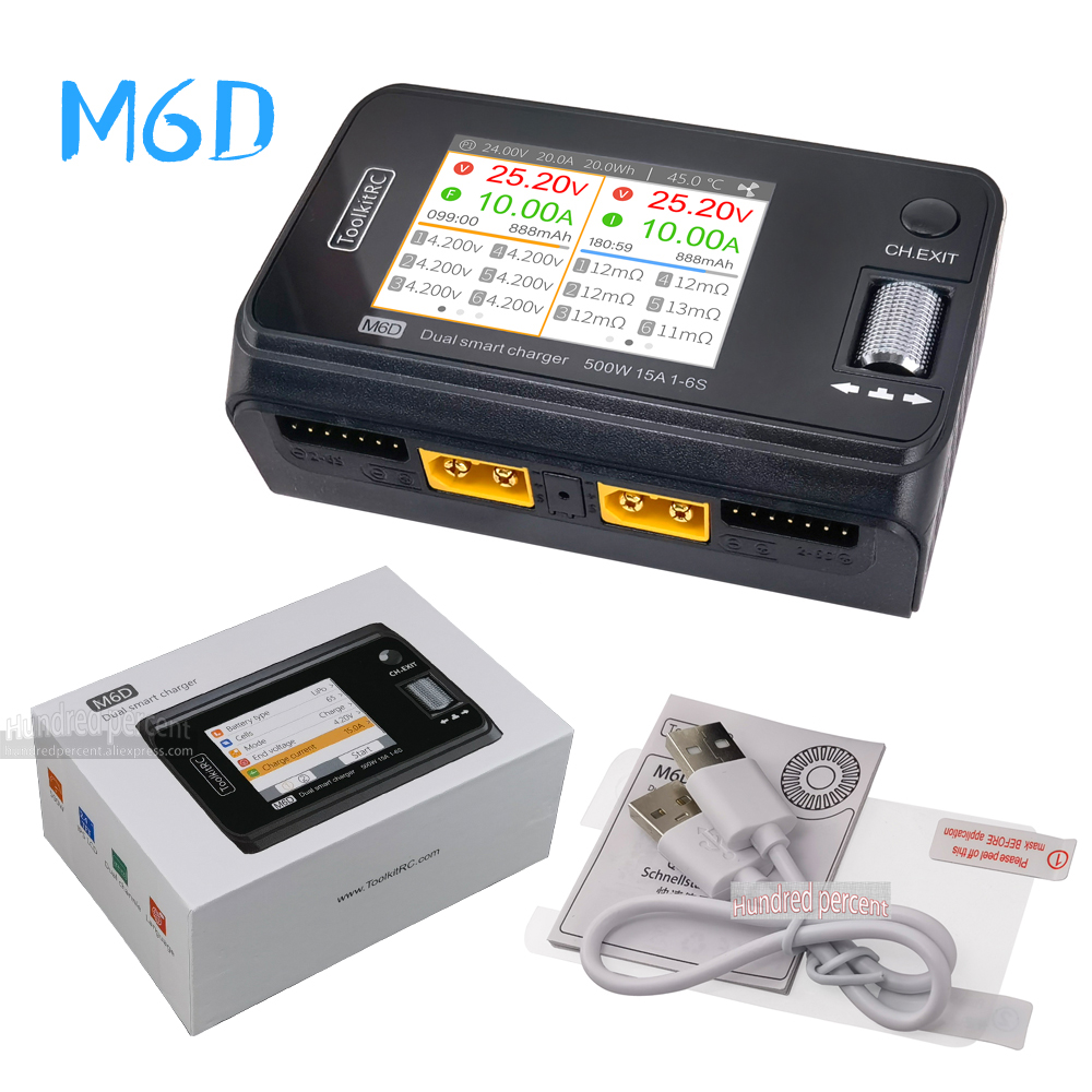 Toolkitrc m6d 500w 15a adp100 dc Zwei kanal Mini Smart Ladegerät Entlader für 1-6s Lipo Batterie fpv Modell Ersatzteil ersetzen
