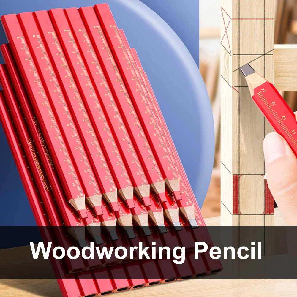 10 Stück Holzbearbeitungsstifte, spezielle Markierung von Arbeiten, spezieller Flachkopf-Stift, Holz, schwarz, achteckig, rot, quadratisch, Zeichnungslinien