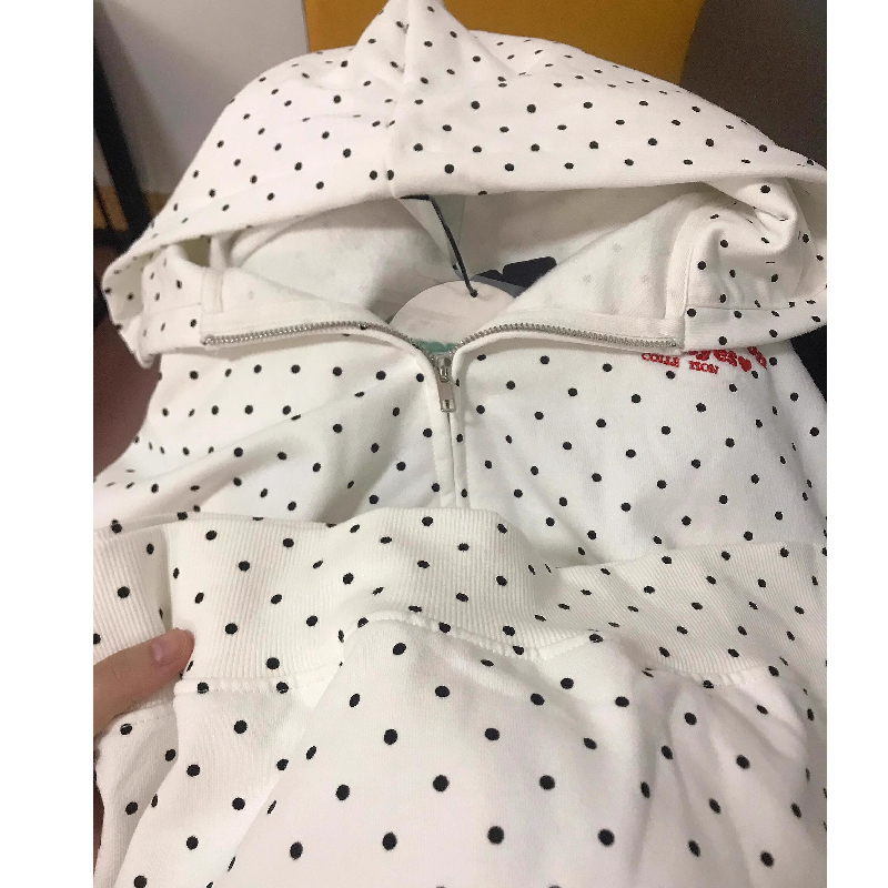 Pure Cotton Heavyweight American Letter Embroidery Polka Dot Hoodie Unisex Early Autumn Open Cardigan Jacket Youth Casual Sle