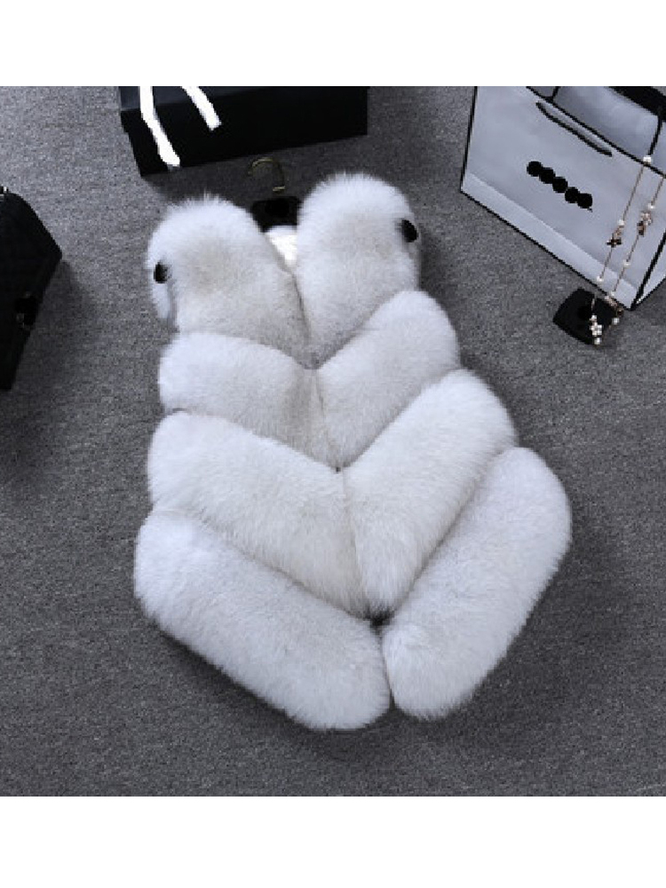 ZADORIN 新高級フェイクフォックスファーベスト女性毛皮のようなショートフェイクファーベストコート毛皮ジレ Fourrure 秋冬オーバーコート