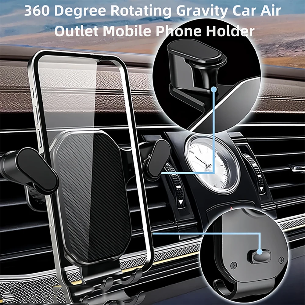 Universele auto-ontluchter telefoonhouder zwaartekracht cliphouder 360 °   Rotatie verstelbare beugel voor iPhone 14 13 12 Samsung Xiaomi