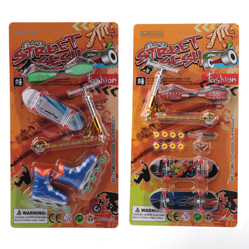 Kunststoff Griffbrett Spielzeug mit Roller Roller Skating Schuhe Werkzeuge Holz Skateboard Plattform Finger Skteboard Kits für Kinder