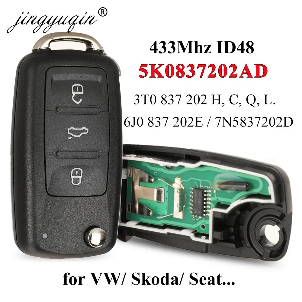 jingyuqin 3BT Remote Flip key 434MHz ID48 Chip dla VW Volkswagen GOLF PASSAT Tiguan Polo Jetta Beetle Skoda Seat Car 5K 0837202 AD