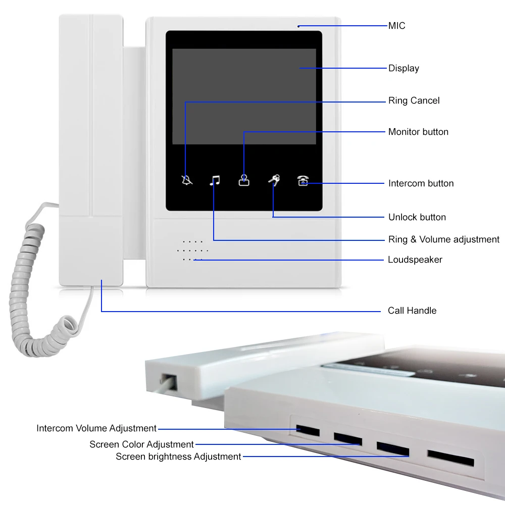 4,3 Zoll LCD-Video-Intercom-System für die Unterstützung zu Hause 2-Wege-Intercom RFID-Karte entsperren Metall Türklingel mit Schloss gesetzt