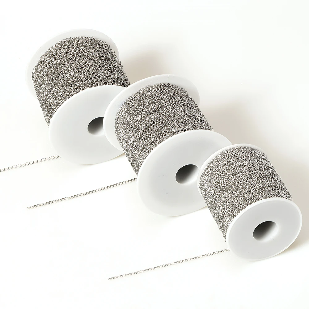 Cadena de acero inoxidable de 10 metros/rollo, cadenas Bluk básicas para fabricación de joyas DIY