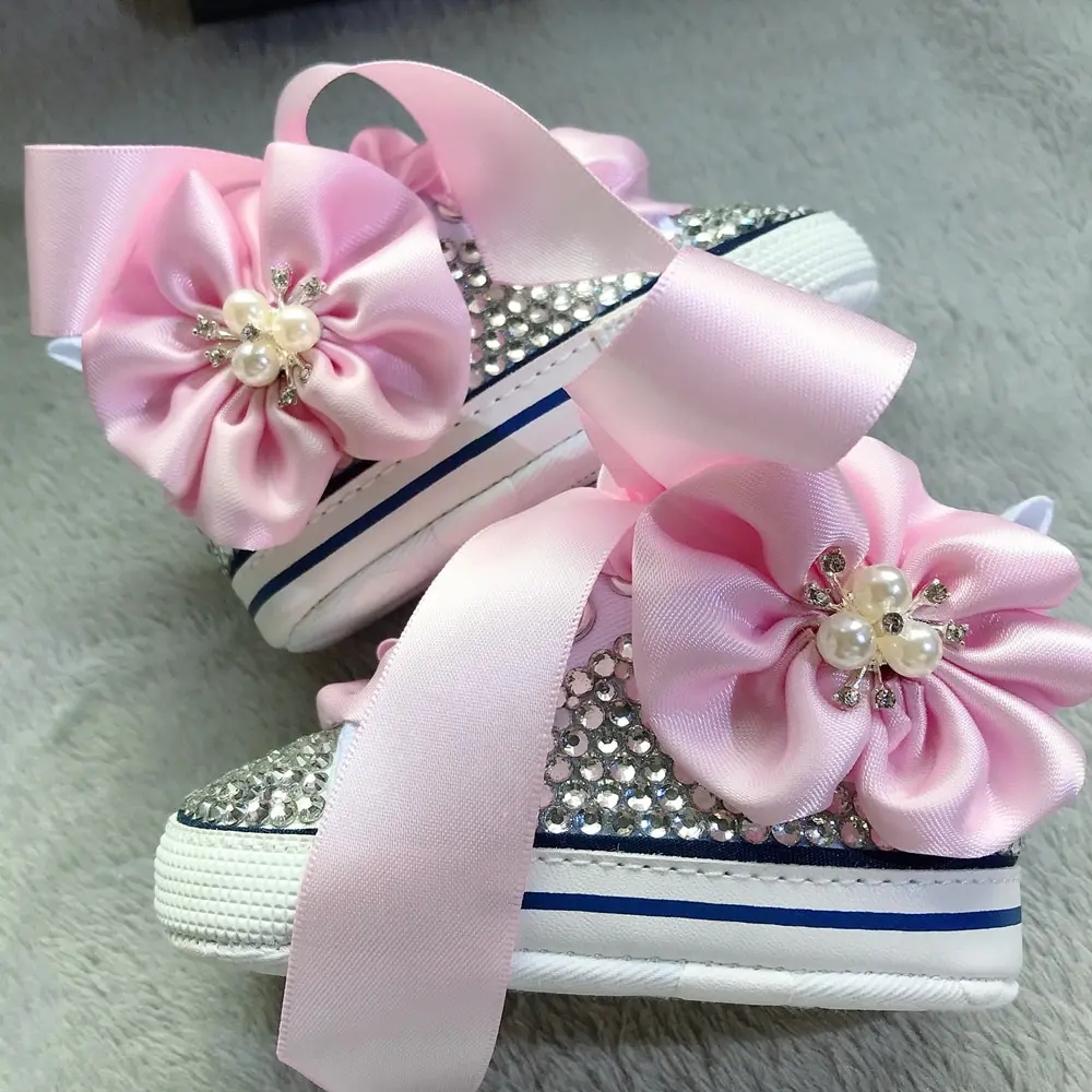 Doll bling Bling Strass Baby Leinwand weißes Band Haars chleifen Stirnband Geschenk Andenken Geburtstag Neugeborene Kleinkind Krippe Schuhe Perlen