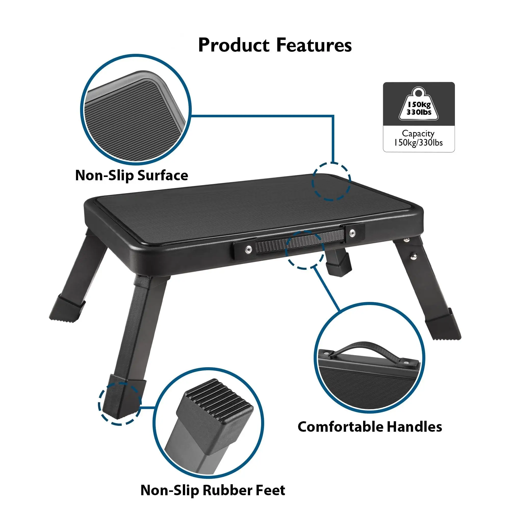 Step Stool com pega ajustável em altura, leve, portátil, dobrável, pequeno, antiderrapante, mobilidade, pisar