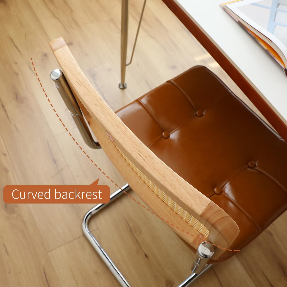 Faux Leather Rattan Side Accent Chairs with Chrome Legs,Modern Mid Century Designed Chairs for Dining,Living Room,Kitchen Chairs