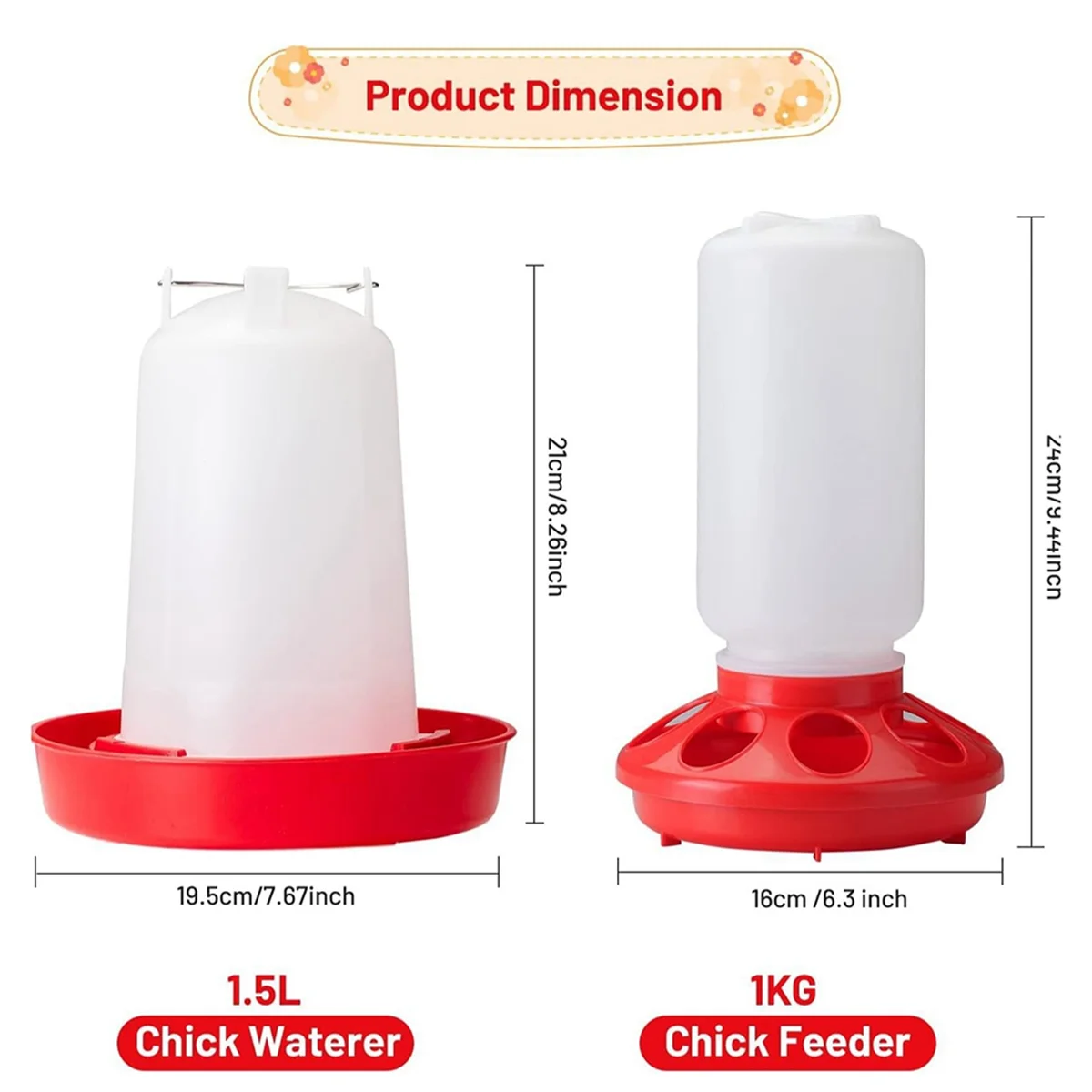 XFDE Top Filling Chick Feeder and Waterer Kit , Chick Feeder and Waterer with 3 Heights Adjustable Legs for Chicks Red