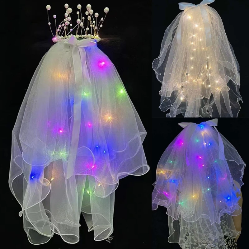 ม่านไฟ LED สำหรับเจ้าสาวผ้าคลุมหน้าเจ้าสาวพร้อมมงกุฎเครื่องประดับผมสำหรับงานเลี้ยงงานแต่งงานที่หรูหราและสวยงามสำหรับผู้หญิง2023ใหม่