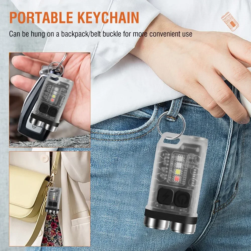 Mini tragbare Schlüssel licht LED Taschenlampe Typ C wiederauf ladbare Camping Wander laterne Hoch leistung leuchtende Blitzlicht Taschenlampe