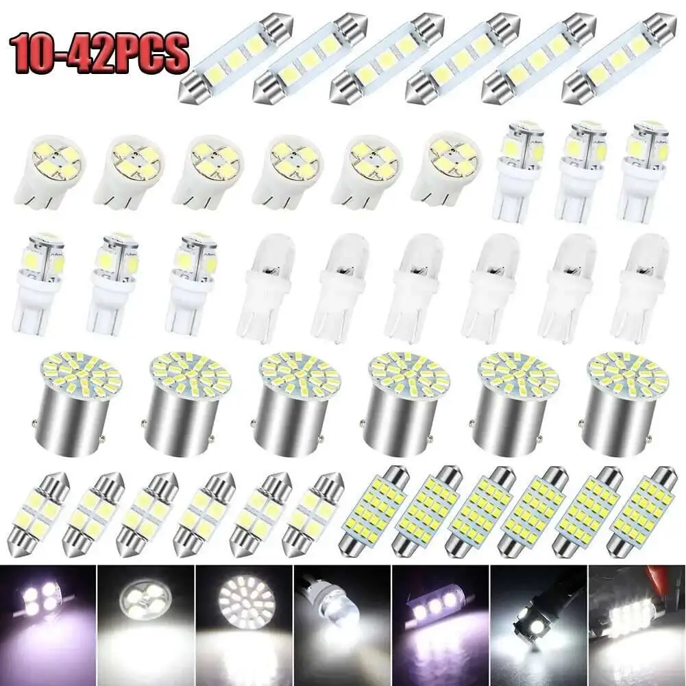 10-42 pces lâmpada de luzes do carro t10 6000k smd led substituição placa de licença/lâmpadas de leitura xenon branco luz interior