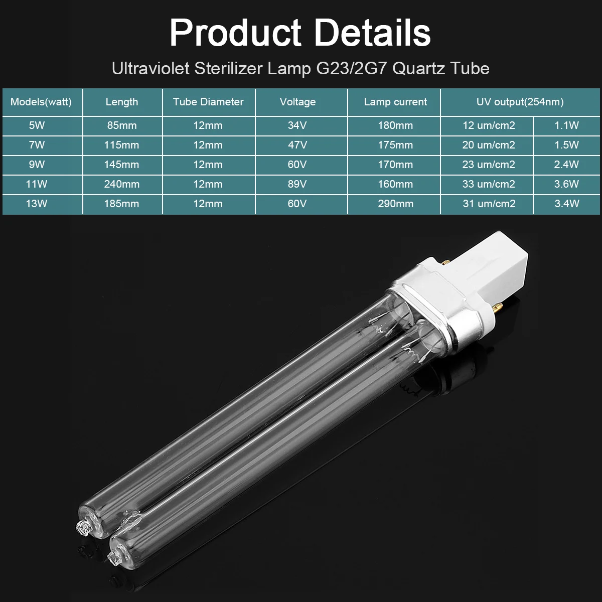 2 Chiếc UV-9W 5W 7W 11W Tia Cực Tím Đèn UVC 254nm Nước Khử Trùng Không Khí Thanh Lọc Máy Tiệt Trùng 9W H-Hình Ống Diệt Mầm