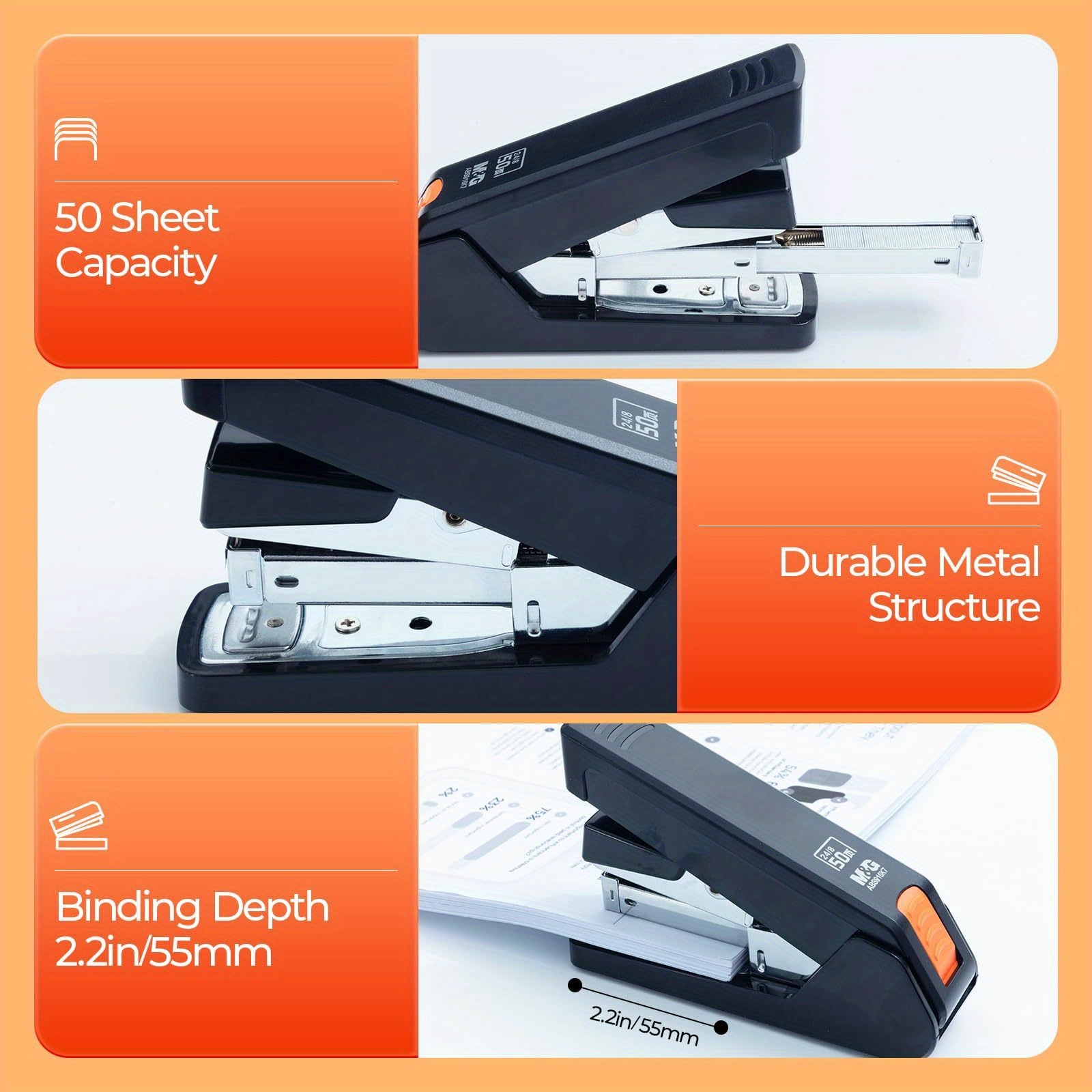 M&G 12# Desktop Stapler 50 Sheets Effort-Saving Portable Durable Office Supplies Business-type Stapler Black/White