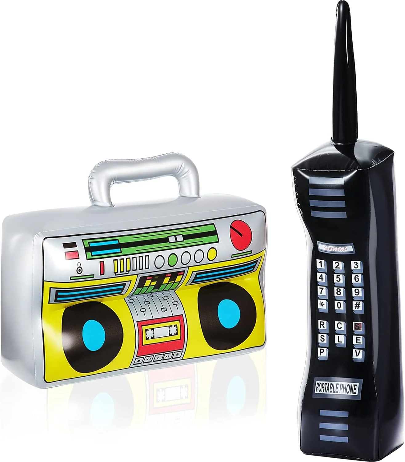 2 rádios infláveis, telefones celulares infláveis, adereços sem baterias, adequados para decorações de festas dos anos 80 e 90, suprimentos para festas de aniversário temáticas de hip-hop, decorações