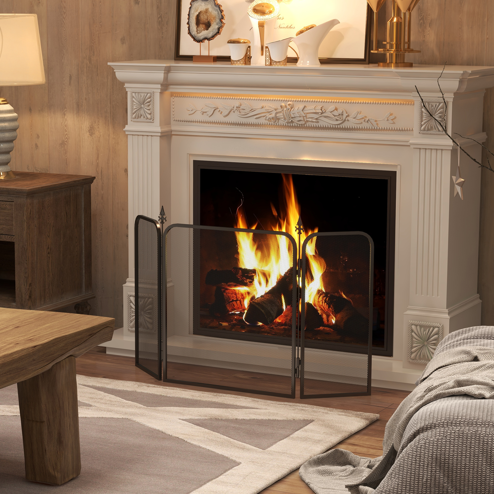 HOMCOM Salvachispas 3-teiliger Metallkamin 96x1,3x56 cm schwarz