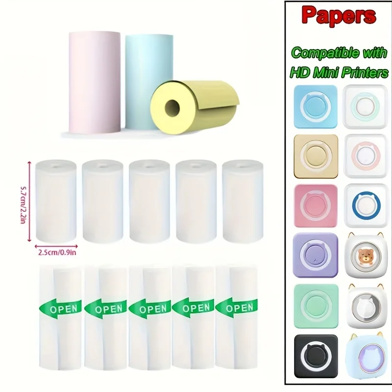 3/5 pièces, 57*25mm papier auto-adhésif impression papier d'étiquettes thermiques pour Mini imprimantes caméras instantanées Pose Machines fournitures