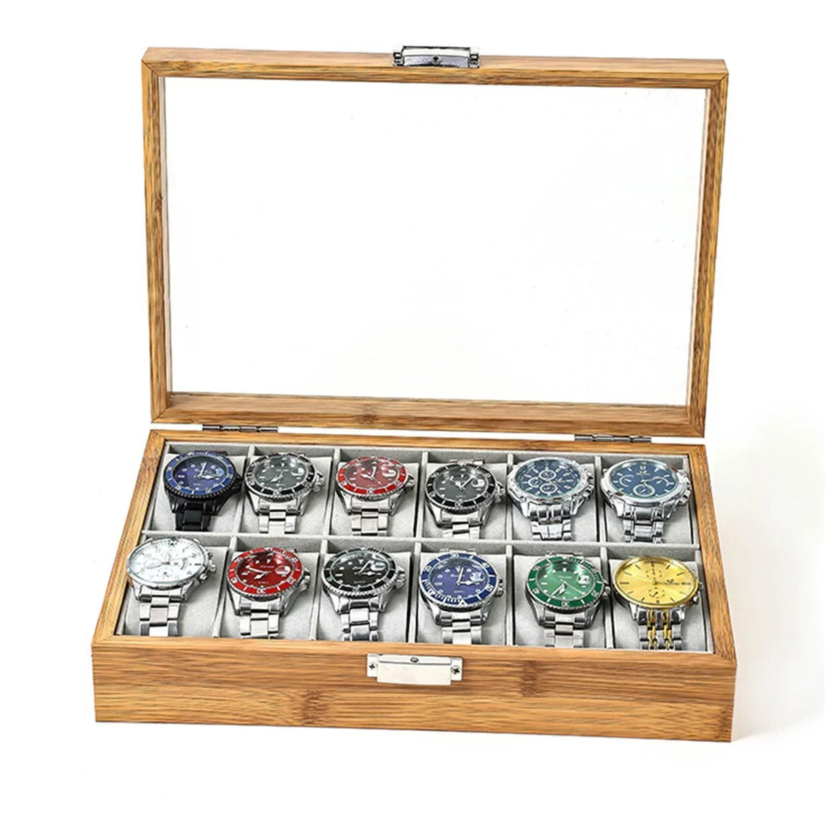 竹時計収納ボックス,時計ホルダー,オーガナイザー,ディスプレイボックス,手作り,お祝いギフト,2, 3, 6, 10, 12グリッド,新品