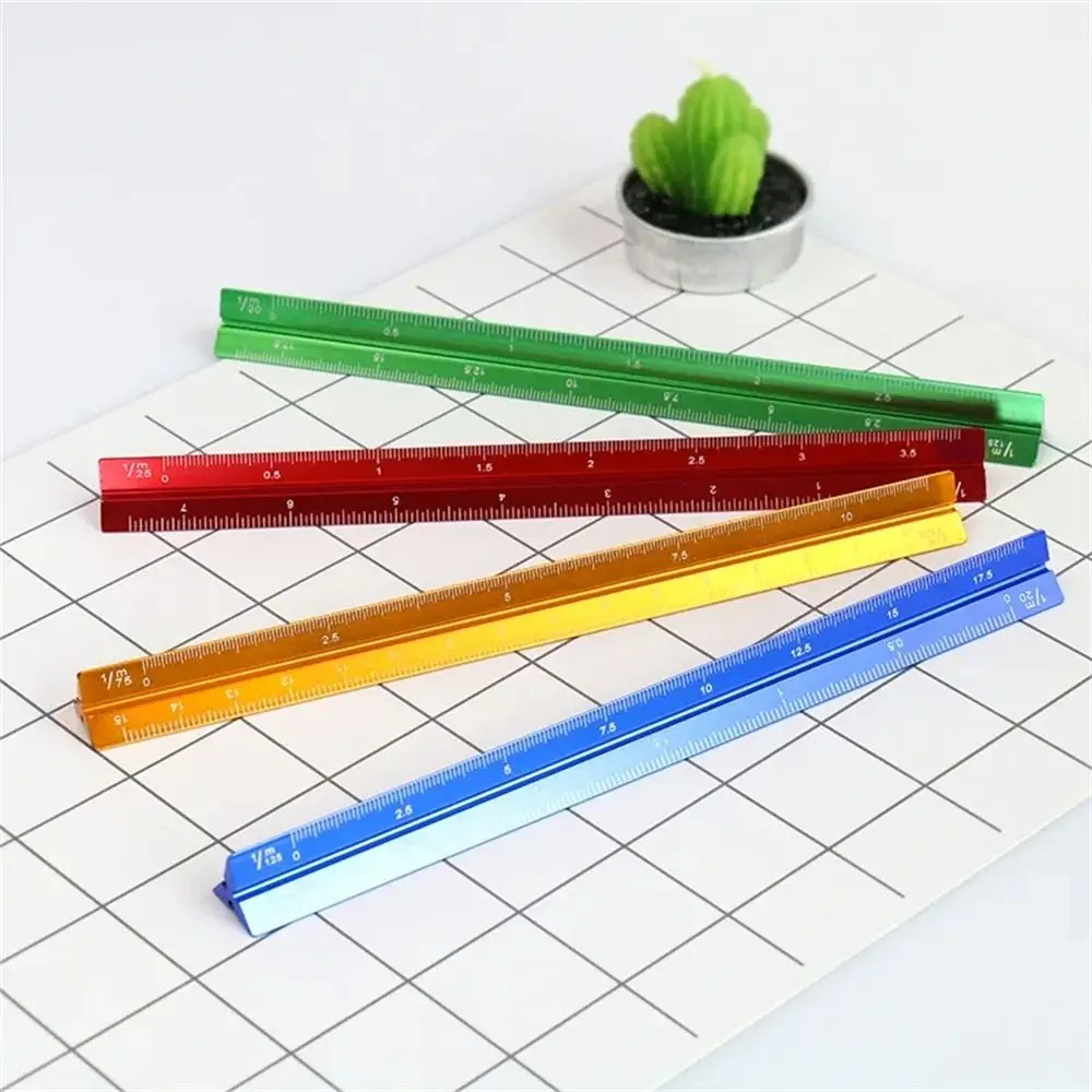 Students Aluminum Alloy Triangular Scale Ruler Smoothly Technical Measuring Ruler 15cm 30cm Colorful Metal Ruler Stationery