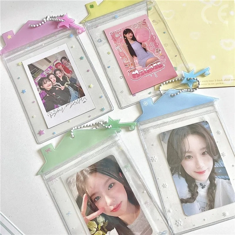 Soporte para tarjetas fotográficas en forma de casa estilo INS Kawaii para fotos de 3 pulgadas, soporte para sesión fotográfica de ídolo k-pop, funda protectora para tarjetas de identificación