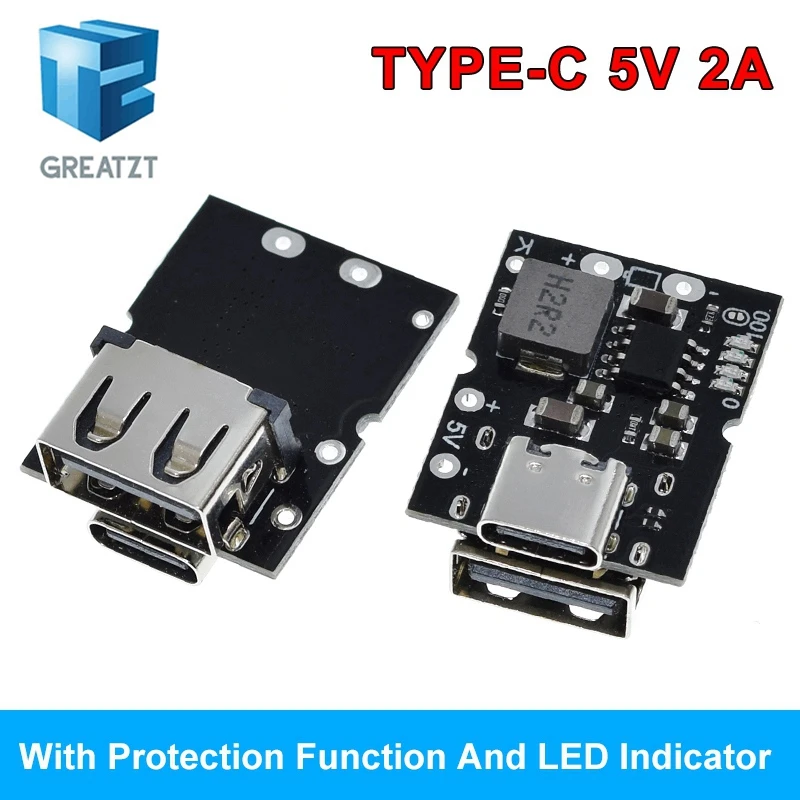 Повышающий преобразователь Type-C/Micro USB 5 В, 1 А, 2 А, повышающий модуль питания, аксессуары для мобильных устройств с защитным светодиодным индикатором