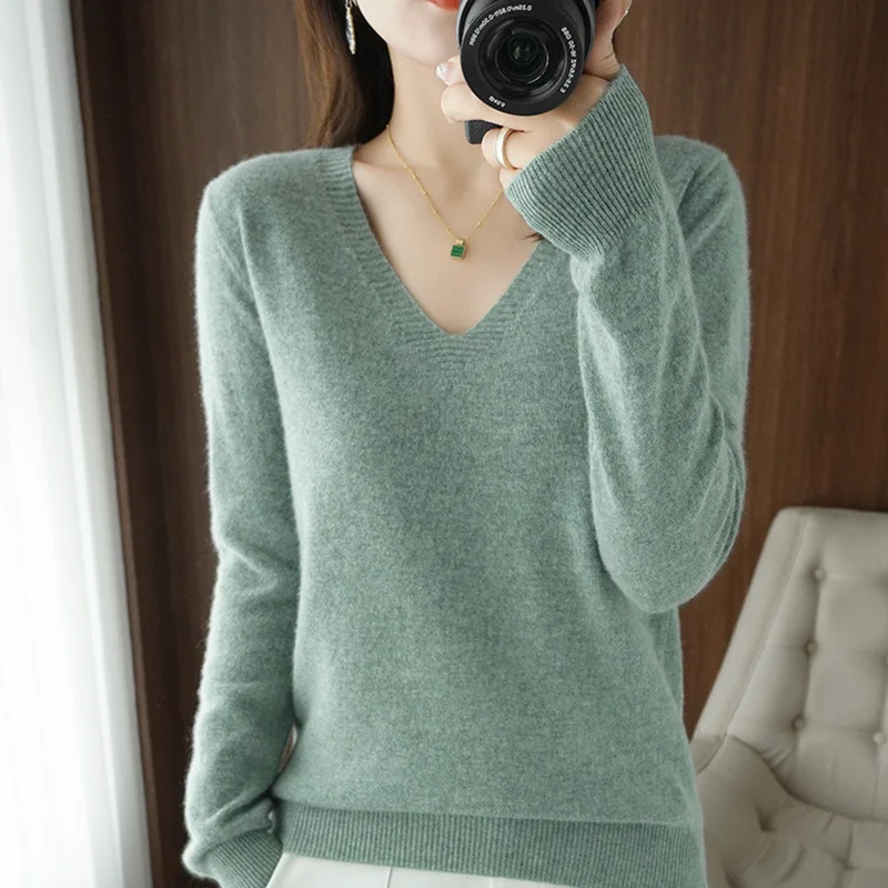ฤดูใบไม้ร่วงและฤดูหนาวเสื้อกันหนาวผู้หญิงใหม่ V คอลูกไม้คอ Hollow OUT Design Casual ถักแขนยาวผู้หญิง