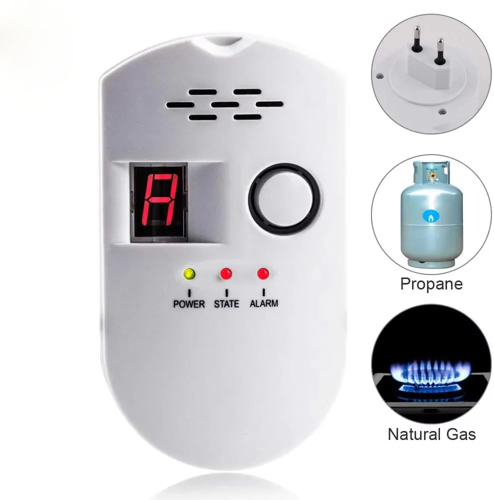 Rilevatore di gas CHZHVAN, rilevatore di perdite di gas GPL/gas naturale/carbonio e monitor propano butano Display digitale a LED Spina UE per cucina