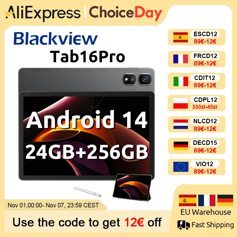 Blackview android 14 tab 16 pro 11 Polegada tablet de toque 2k tela 24gb + 256gb 4g lte + 5g wifi gaming tablets com escudo protetor