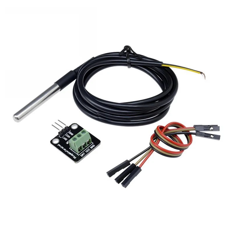 Kit de módulo de Sensor de temperatura DS18B20, Cable de Sensor Digital resistente al agua de 100CM, adaptador de Terminal de sonda de acero inoxidable para Arduino