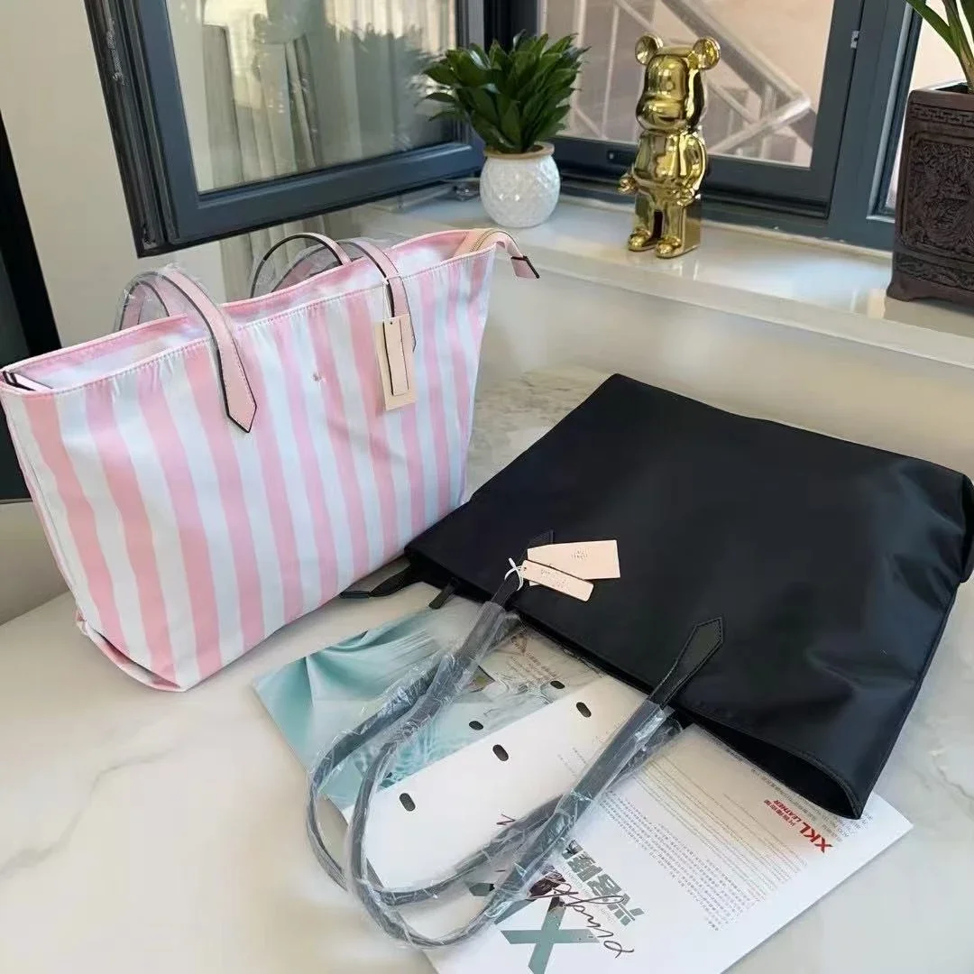Bolso grande de hombro para mujer, color blanco y rosa