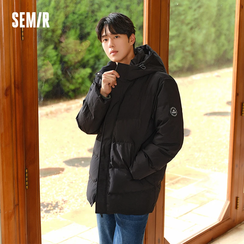 Semir jaqueta masculina 2025 inverno novo casaco versátil grosso de comprimento médio com capuz