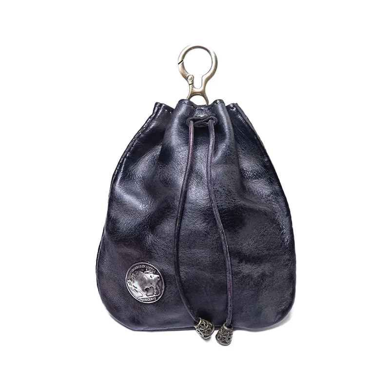 Tas kunci mini vintage wanita dari kulit sapi lapisan pertama yang diolah dengan bahan nabati, tas kartu, dompet koin, tas penyimpanan.