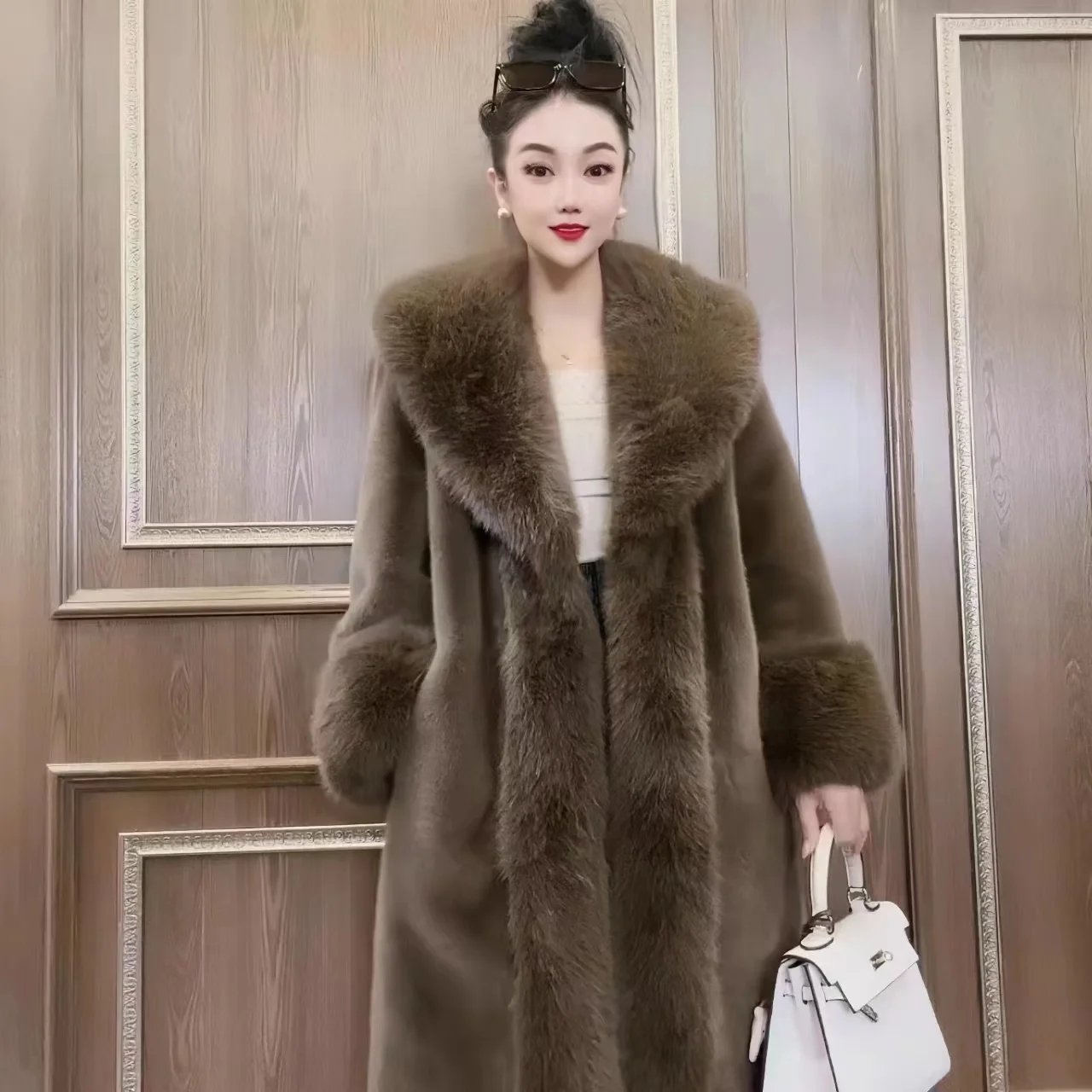 ยาวเสื้อขนสัตว์Fauxสําหรับผู้หญิง,Turn-Down Collar,หลวมThicken Warm Teddy Jacket,คุณภาพสูง,เสื้อผ้าหญิง,ใหม่,ฤดูหนาว
