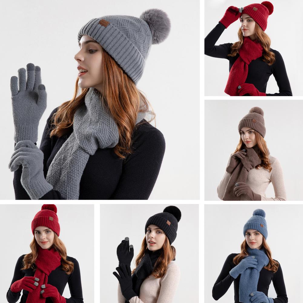 1-set damesmuts sjaal set stijlvolle winter dame muts halsdoek handschoenen combo vrouwelijke muts sjaal handschoenen set