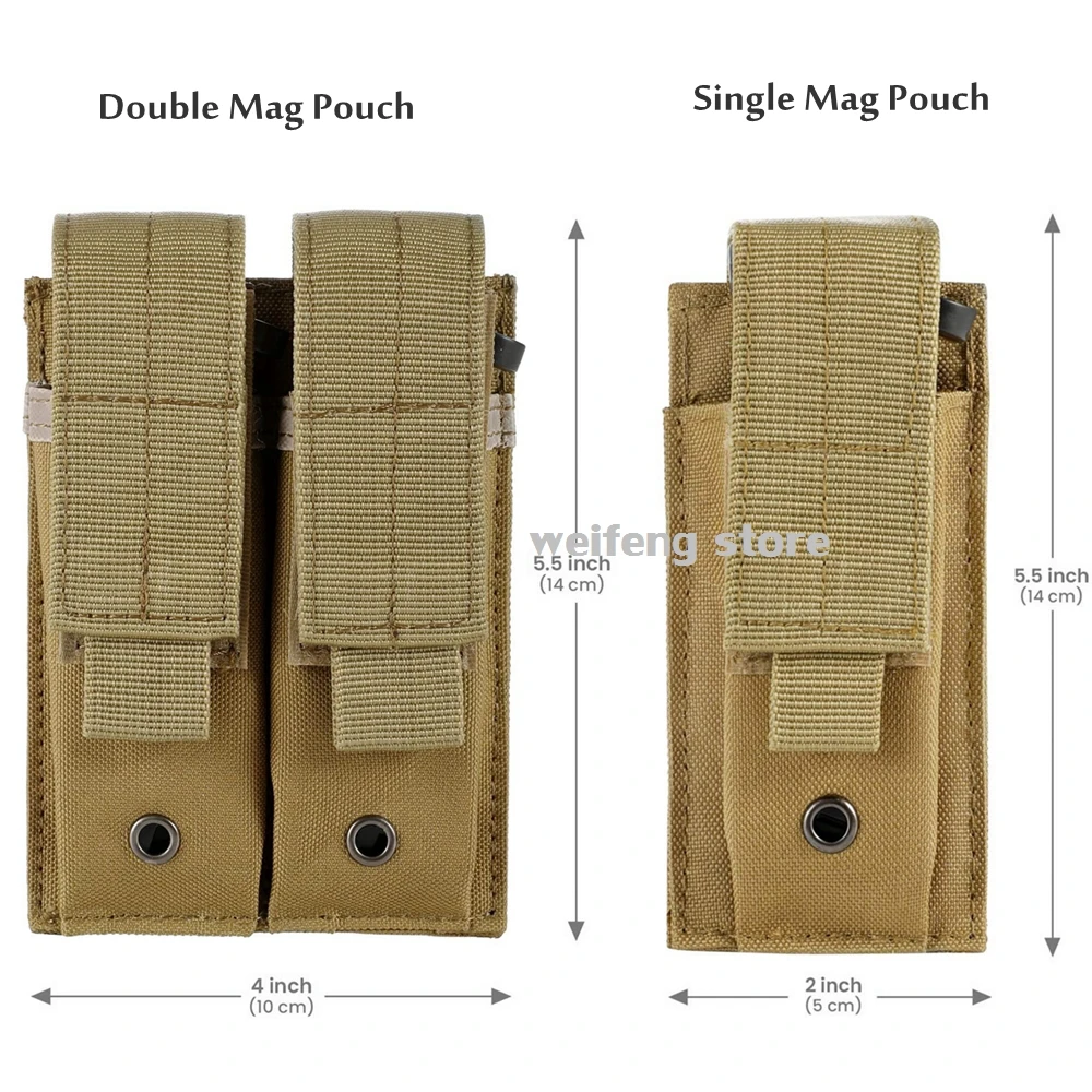 Bolsa para revistas de 9mm, bolsa táctica individual doble Mag, bolsa para revistas abierta Molle para exteriores para Glock M1911 92F, bolsa para antorcha, bolsa Triple