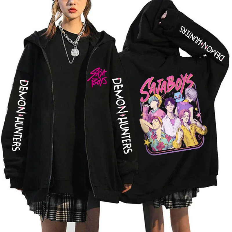 Película caliente Kpop Demon Hunters Saja Boys Tigers sudaderas con cremallera mujeres hombres divertidas sudaderas con cremallera Y2k ropa Mange Vintage Sudadera con capucha