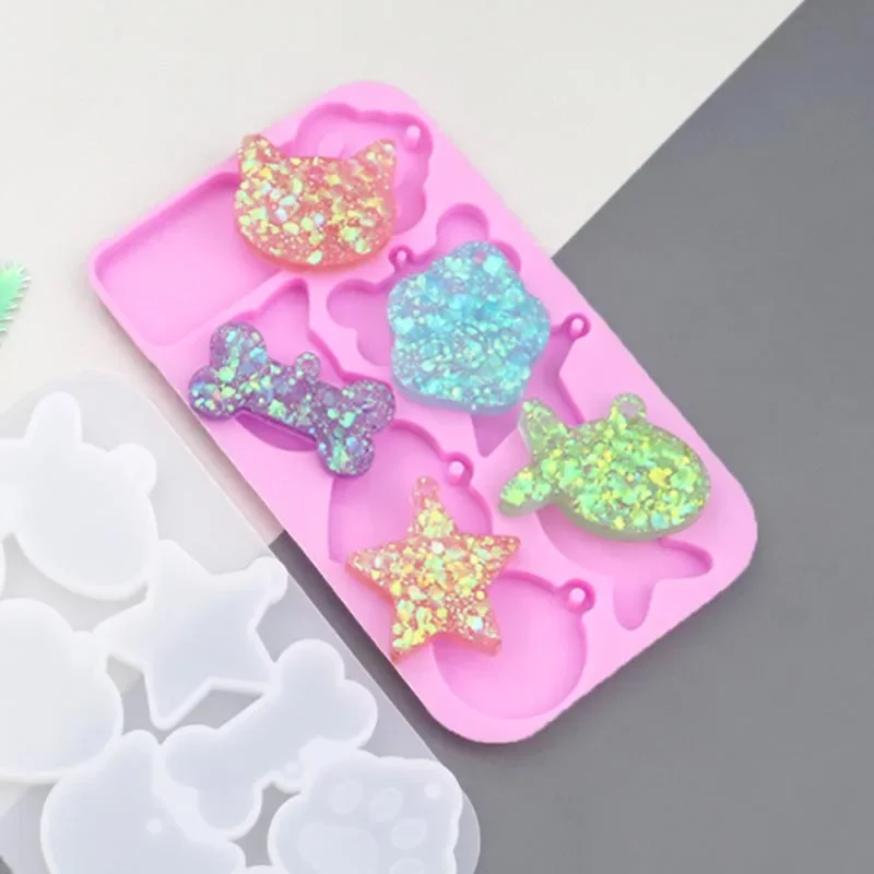 Molde de silicona de garra de gato de 8 rejillas, estrella de cinco puntas, herramienta de placa de identificación antipérdida, colgante de pegamento de cristal Diy