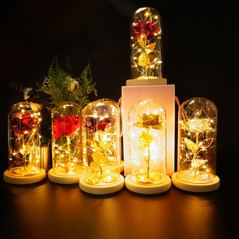 永遠の命の花ゴールド箔ローズバレンタインギフトクリエイティブギフト LED ナイトライト