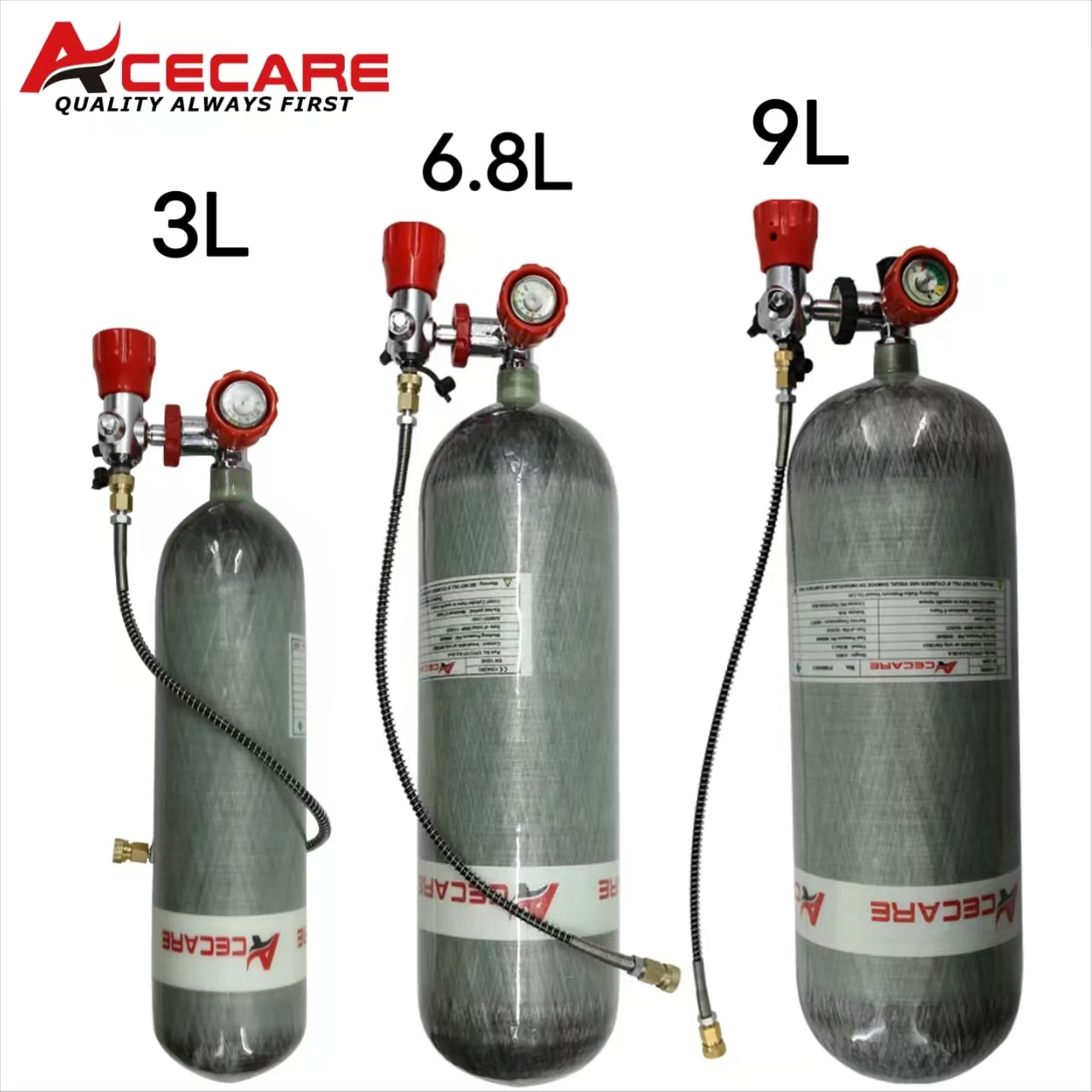 Acecare 3L/6,8L/9L CE Carbon Faser Tauchen Tank Flasche 30Mpa 300Bar 4500psi mit Ventil Füllstation SCBA Firesafety M18 * 1,5
