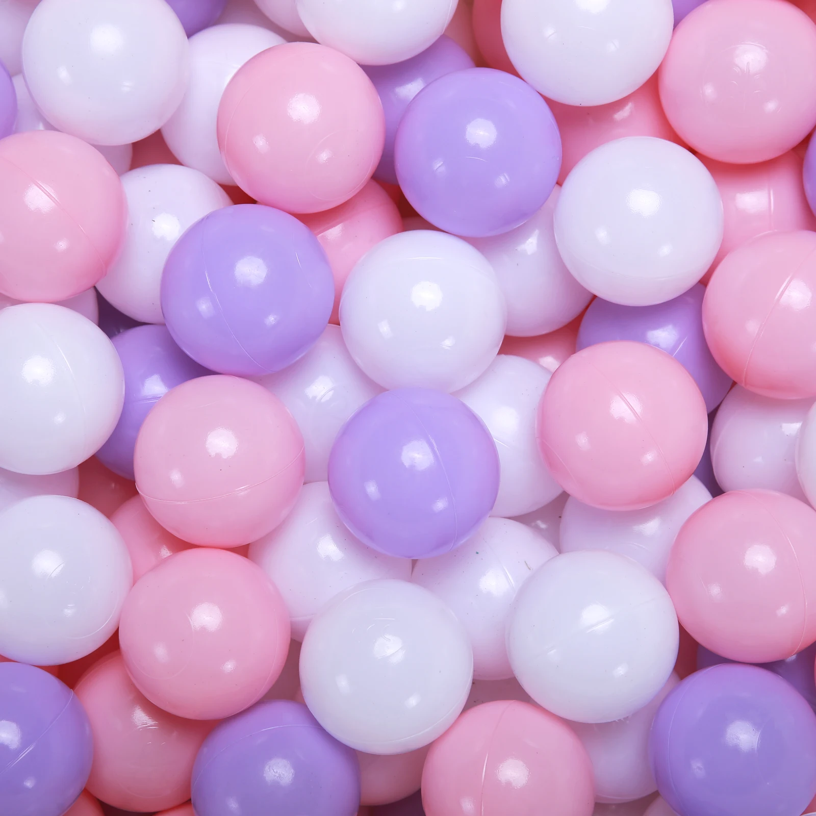 Bolas de plástico macio com saco, 4 cores, roxo, rosa, azul claro, branco pérola, BPA livre, 5.5cm, 100pcs