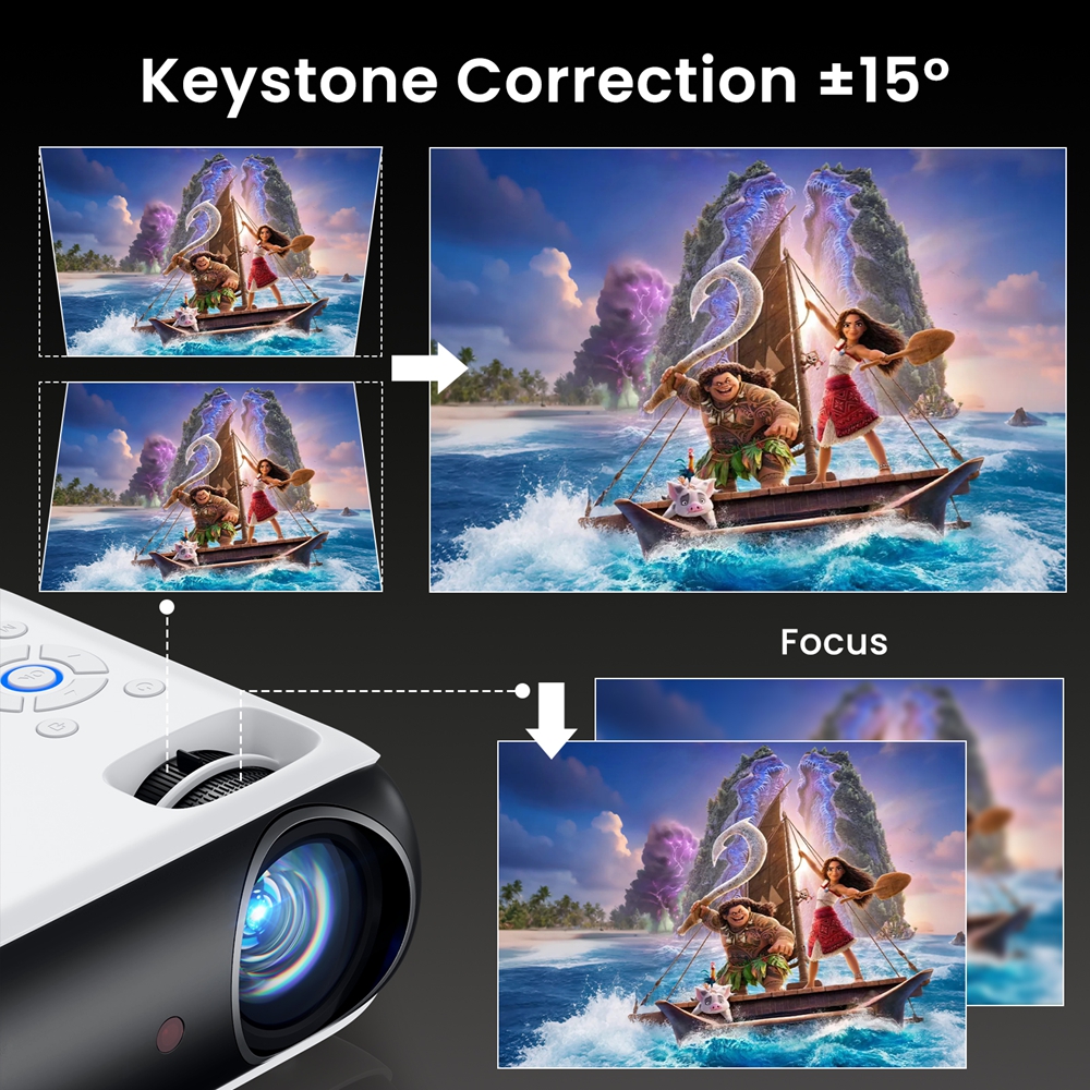 Proiettore Bluetooth HAPPRUN nativo 1080P, proiettore cinematografico portatile per esterni Full HD con altoparlante incorporato, con HDMI, USB, AV
